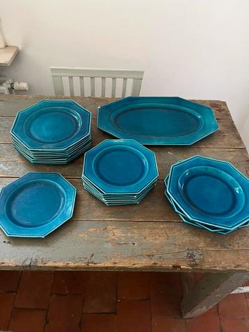 PRACHTIG VINTAGE SERVIES FRANS TEAL BLAUW beschikbaar voor biedingen