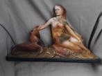 Art Deco beeld "Vrouw met Zeeleeuwen", Antiek en Kunst, Curiosa en Brocante, Ophalen of Verzenden
