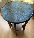 Bijzettafel met tinnen blad met Egyptisch motief, Rond, Zo goed als nieuw, Hout, Ophalen