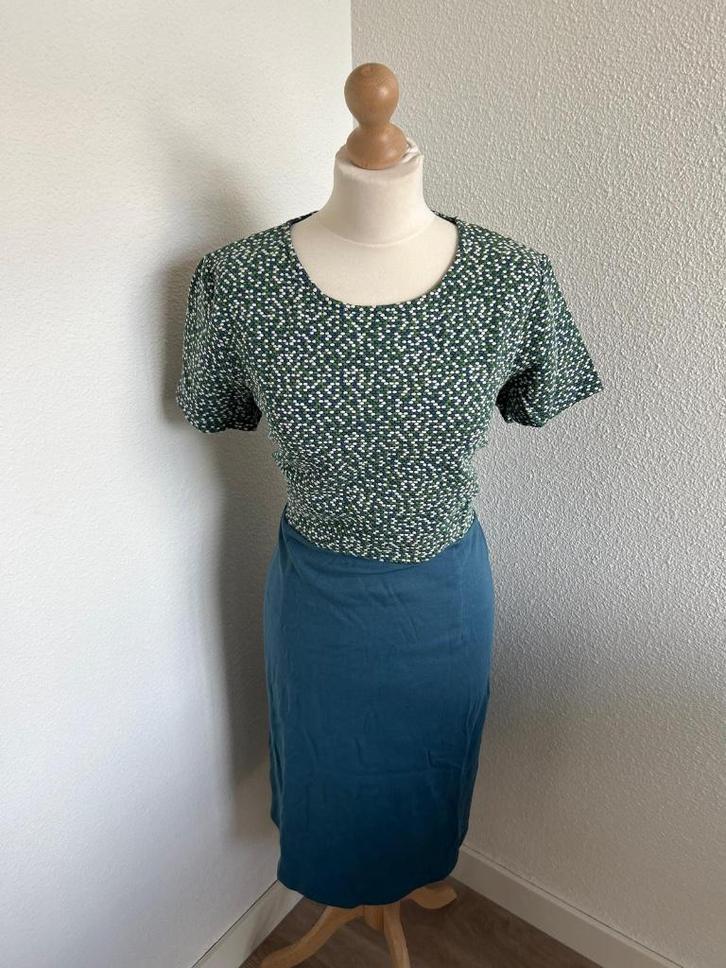 King Louie maat XL groen paars blauwe jurk 446, Kleding | Dames, Jurken, Zo goed als nieuw, Maat 46/48 (XL) of groter, Blauw, Knielengte