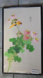 ZIJDE SCHILDERING VOGEL OP BLOEM * Japans *, Antiek en Kunst, Kunst | Niet-Westerse kunst, Verzenden