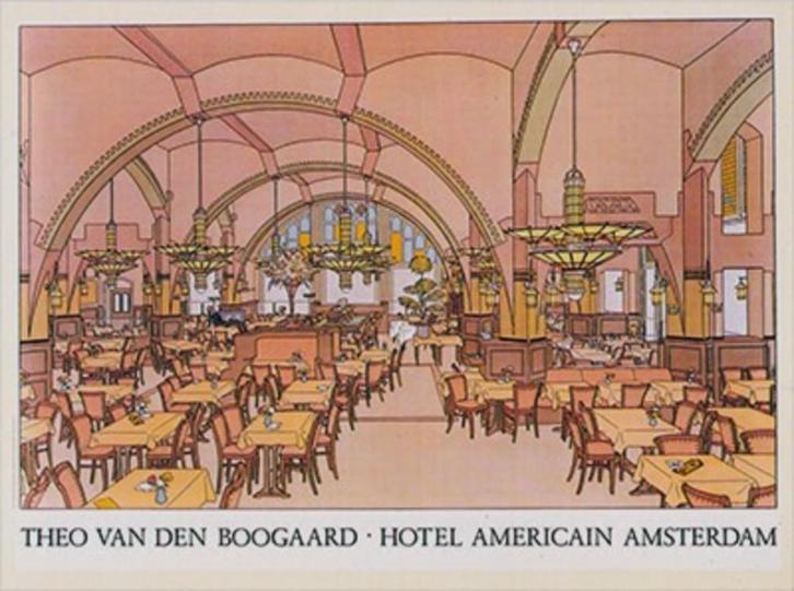 Theo v.d. Boogaard (1948) - Hotel Americain - Poster, Antiek en Kunst, Kunst | Tekeningen en Foto's, Ophalen of Verzenden
