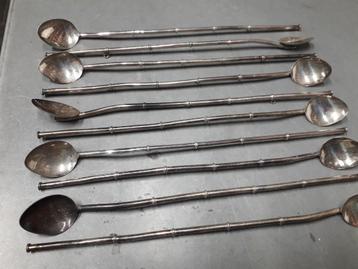 10 VINTAGE VERZILVERDE HOLLE COCKTAIL LEPELS ( rietjes )  beschikbaar voor biedingen