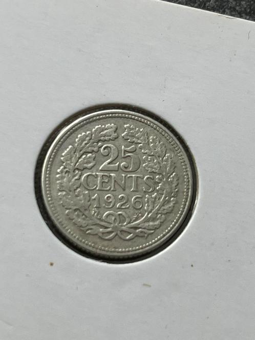 Zilveren kwartje 1926, Postzegels en Munten, Munten | Nederland, Losse munt, 25 cent, Koningin Wilhelmina, Zilver, Ophalen of Verzenden