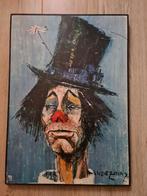 Vintage prent clown met houd en margriet Rosy Fernandez Diaz, Ophalen of Verzenden