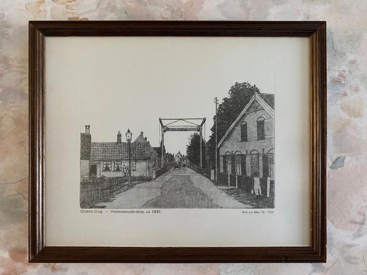 Ets  . Groene - brug  . Hazerswoude - dorp  .  1935, Antiek en Kunst, Kunst | Etsen en Gravures, Ophalen of Verzenden