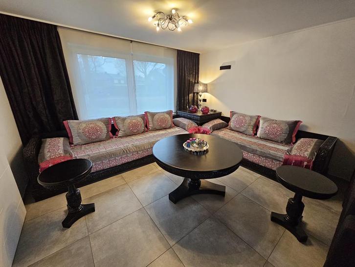 Complete Marokkaanse hoeksalon seddari, Huis en Inrichting, Banken | Complete zithoeken, Gebruikt, Hout, Stof, Ophalen
