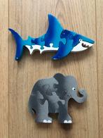 Houten puzzels olifant en haai, Van hout, Minder dan 10 stukjes, Gebruikt, Ophalen of Verzenden