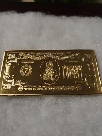 Dagobert Duck Gouden 20 Dollar Biljet Baar Walt Disney Verg beschikbaar voor biedingen