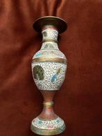 Vintage Messing Vaas met Emaille Decoratie, Antiek en Kunst, Ophalen of Verzenden