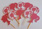 Barbie set van 10 cupcake traktatie prikkers, Ophalen of Verzenden, Nieuw, Versiering, Verjaardag