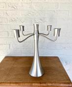 Puikdesign Amsterdam: Zilverstad 5 arms RVS kandelaar Monte., Overige kleuren, 25 tot 50 cm, Ophalen of Verzenden, Zo goed als nieuw