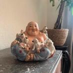 Antieken beschilderde porseleinen Hotei Boeddha met kinderen, Ophalen of Verzenden, Zo goed als nieuw