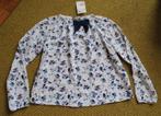 H&M wit blauw tuniek blouse top shirt vogelprint strikje 128, Meisje, H&M, Overhemd of Blouse, Nieuw