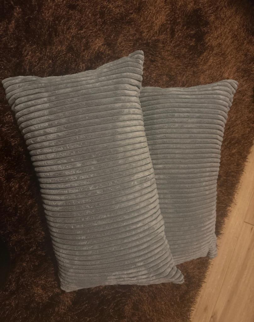 Set van 2 grijze ribfluwelen sierkussens, Ophalen of Verzenden, Nieuw, Grijs, Rechthoekig