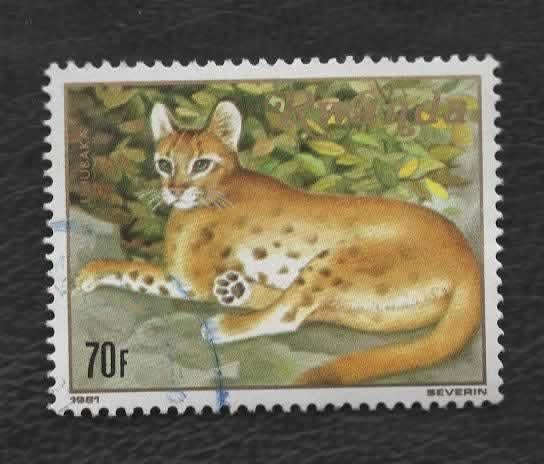 Katachtigen - Serval(Severin) - Rwanda - gebr, Ophalen of Verzenden, Gestempeld, Dier of Natuur