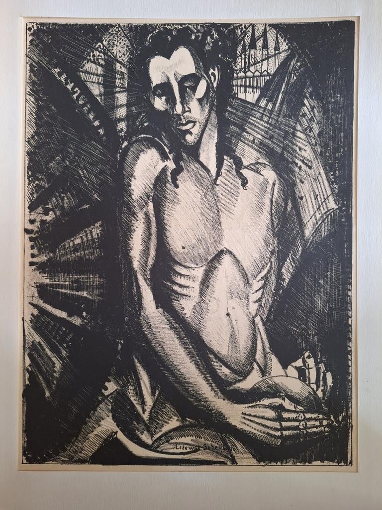 Lithografie van Lodewijk Schelfhout - Zittende Man, Ophalen of Verzenden