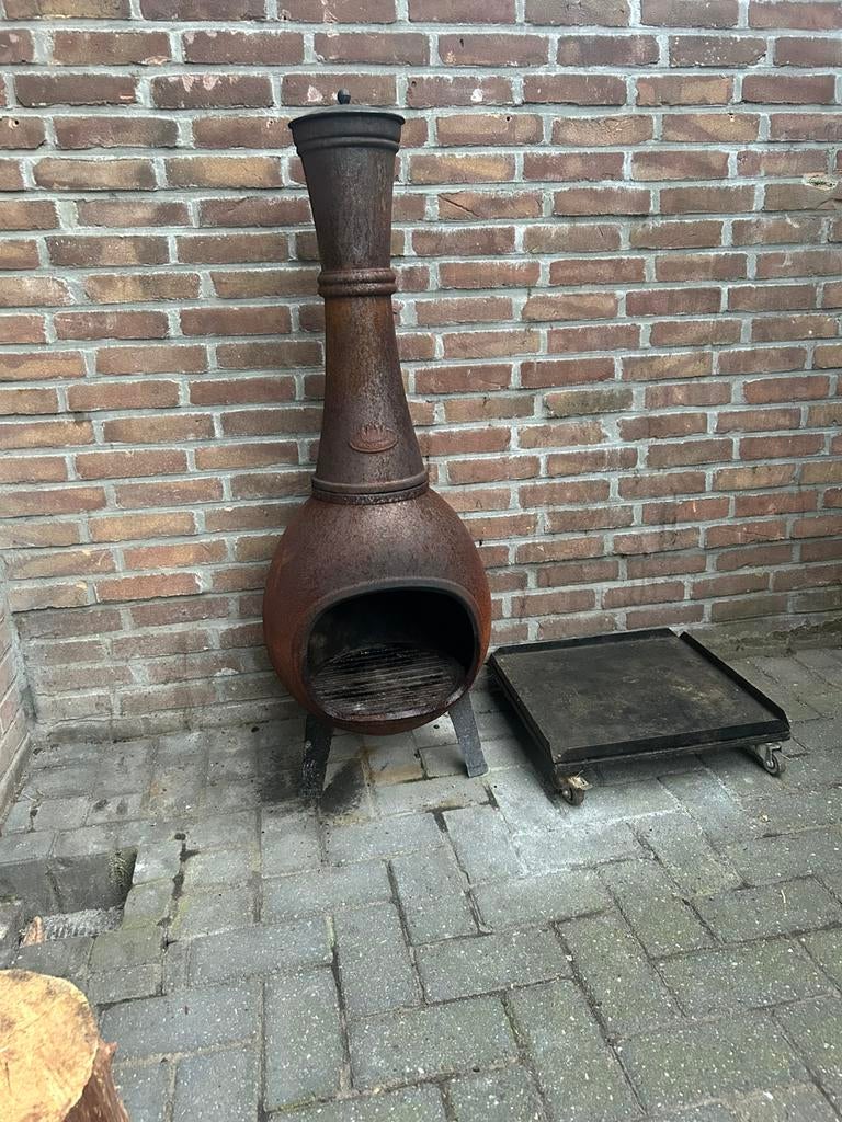 Fancy Flames gietijzeren houtkachel buiten z.g.a.n, Tuin en Terras, Ophalen, Zo goed als nieuw