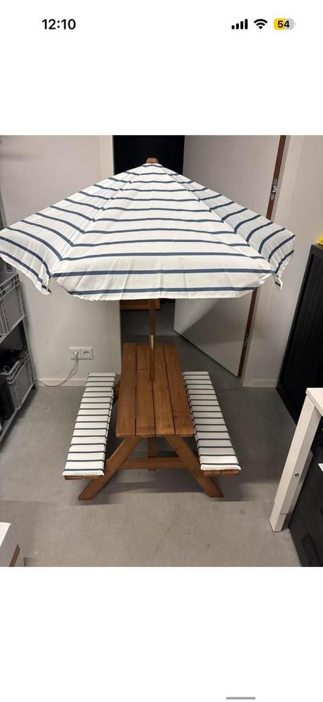 Kinder picnic tafeltjes nieuw met parasol en kussentjes, Tuin en Terras, Ophalen of Verzenden, Nieuw, Rechthoekig, Hout