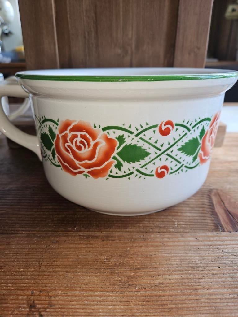 Vintage keramieke po met rozen decor - Maastricht, Antiek en Kunst, Ophalen of Verzenden