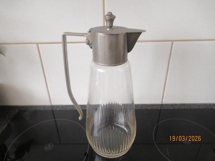 ANTIEKE  SLANKE JUGENDSTIL GLAZEN KARAF  MET DEKSEL, Antiek en Kunst, Antiek | Glas en Kristal, Ophalen of Verzenden