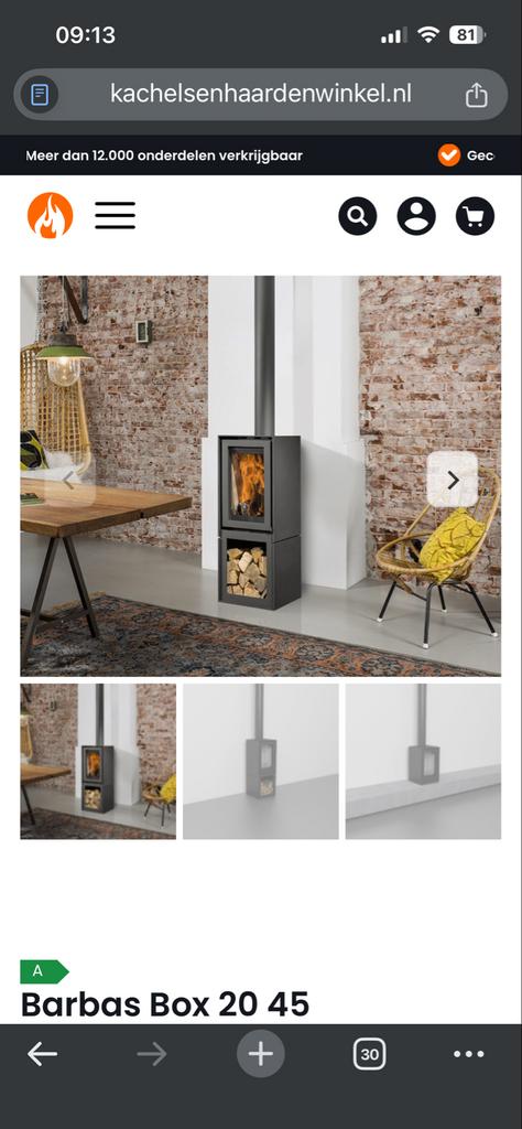Barbas Box 20-45 Houtkachel - Uitstekende Staat, Ophalen, Zo goed als nieuw, Hout, Houtkachel