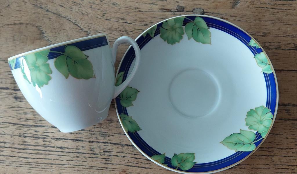 Douwe Egberts koffie- en theekopjes plus roomstel, Ophalen of Verzenden, Blauw, Overige merken