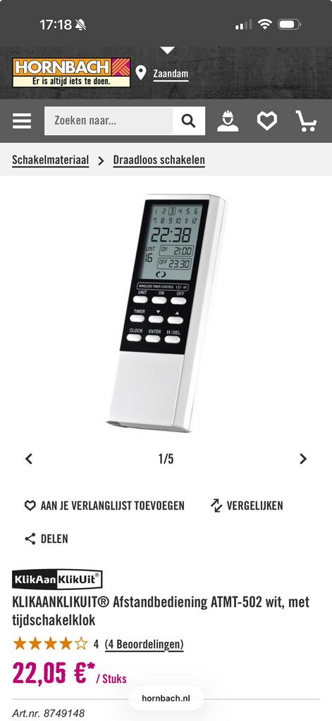 Klik aan klik uit schakelaar ATMT 502 met tijdschakelklok, Ophalen of Verzenden, Gebruikt, Schakelaar