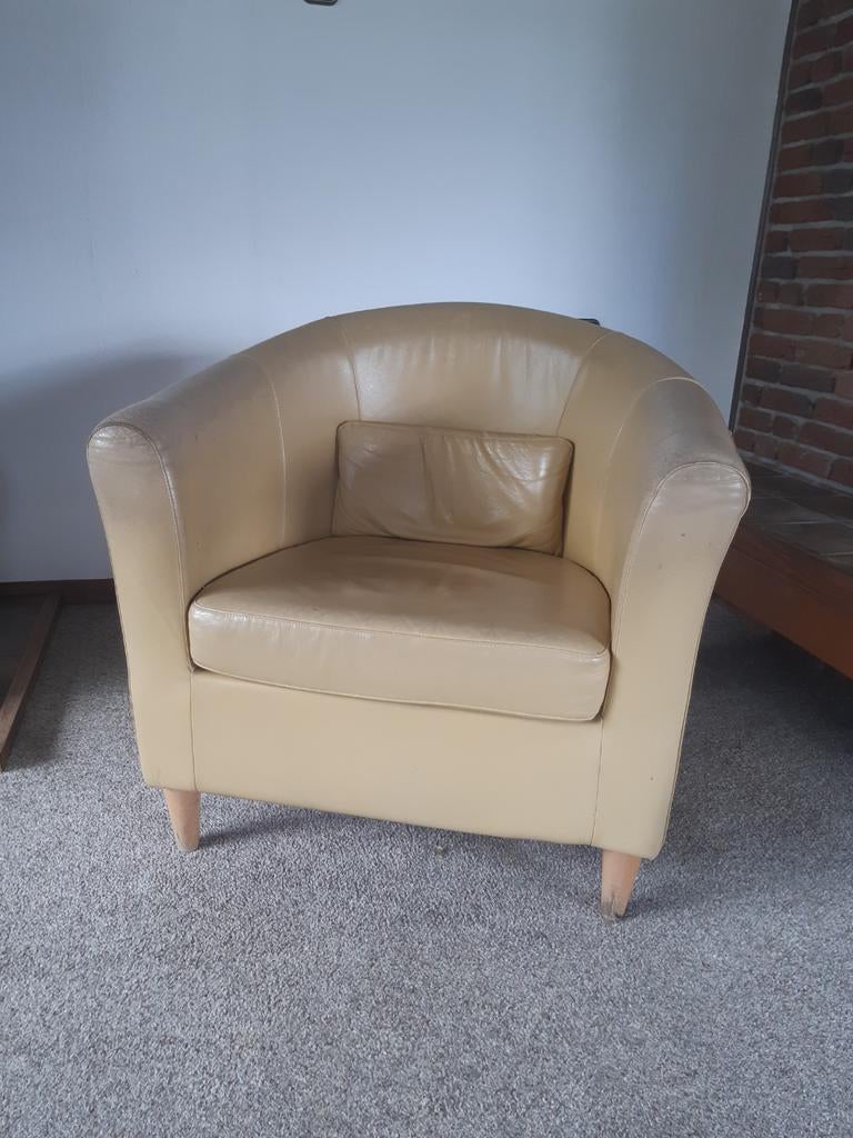 Leren fauteuil, Huis en Inrichting, Fauteuils, Ophalen, Gebruikt, 75 tot 100 cm, 50 tot 75 cm