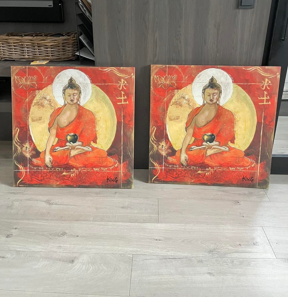 bloempot zwart schilderij rood Boedhha vaas, Ophalen of Verzenden, Zo goed als nieuw