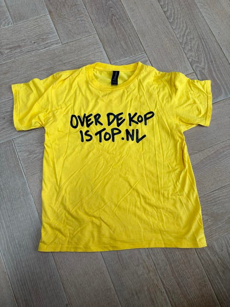 T-shirt "Over de kop is top", Kinderen en Baby's, Kinderkleding | Maat 158, Ophalen of Verzenden, Gebruikt, Jongen of Meisje, Shirt of Longsleeve
