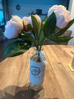 Vaas met 3 kunst pioenrozen - Decoratieve set, Overige kleuren, Ophalen of Verzenden, Minder dan 50 cm, Glas