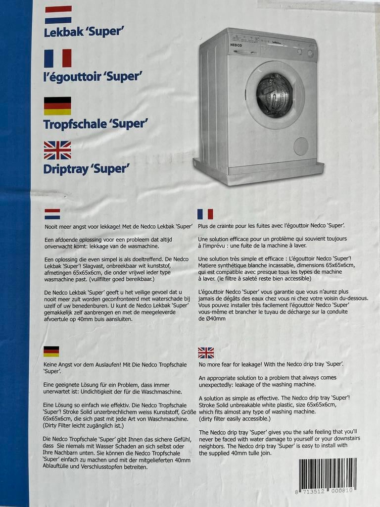 Lekbak voor wasmachine, Witgoed en Apparatuur, Ophalen, Nieuw