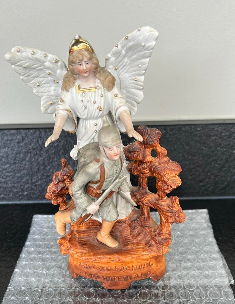 Engel met soldaat militair WO 1  religieus brocante, Verzamelen, Beelden en Beeldjes, Ophalen of Verzenden, Gebruikt, Religie