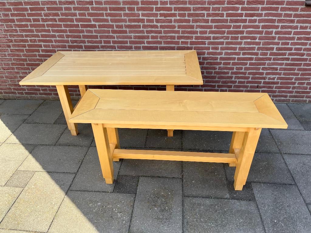 Design eettafel + sidetafel – Jan des Bouvrie, Ophalen, Gebruikt, 50 tot 75 cm, 50 tot 100 cm