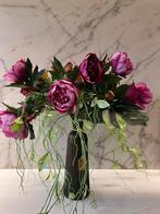 GROTE LEVENS ECHTE ZIJDE KUNST PIONROZEN BOEKET KUNSTBLOEMEN, Ophalen of Verzenden, Zo goed als nieuw, Binnen