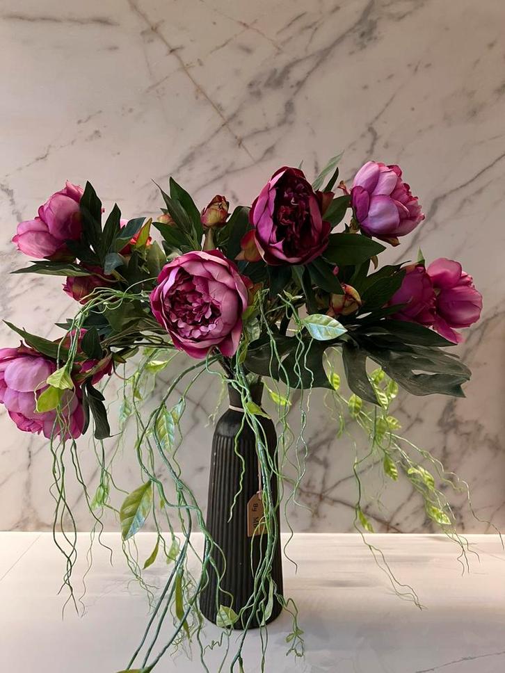 GROTE LEVENS ECHTE ZIJDE KUNST PIONROZEN BOEKET KUNSTBLOEMEN, Huis en Inrichting, Woonaccessoires | Kunstplanten en Kunstbloemen