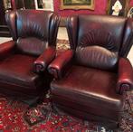 2 Fauteuils leren stoelen klassiek - antiek roodbruin, Ophalen, Gebruikt, 50 tot 75 cm, Leer