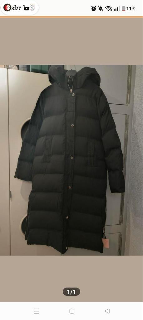 Lange zwarte puffer jas maat M, Ophalen of Verzenden, Zo goed als nieuw, Maat 38/40 (M), Zwart