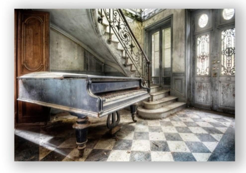 Glasschilderij piano.120x80cm., Ophalen