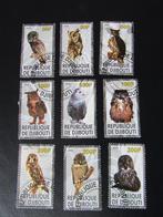 Postzegel Vogel: Serie 9 verschillende Uilen uit Djibouti, Ophalen of Verzenden, Gestempeld, Dier of Natuur