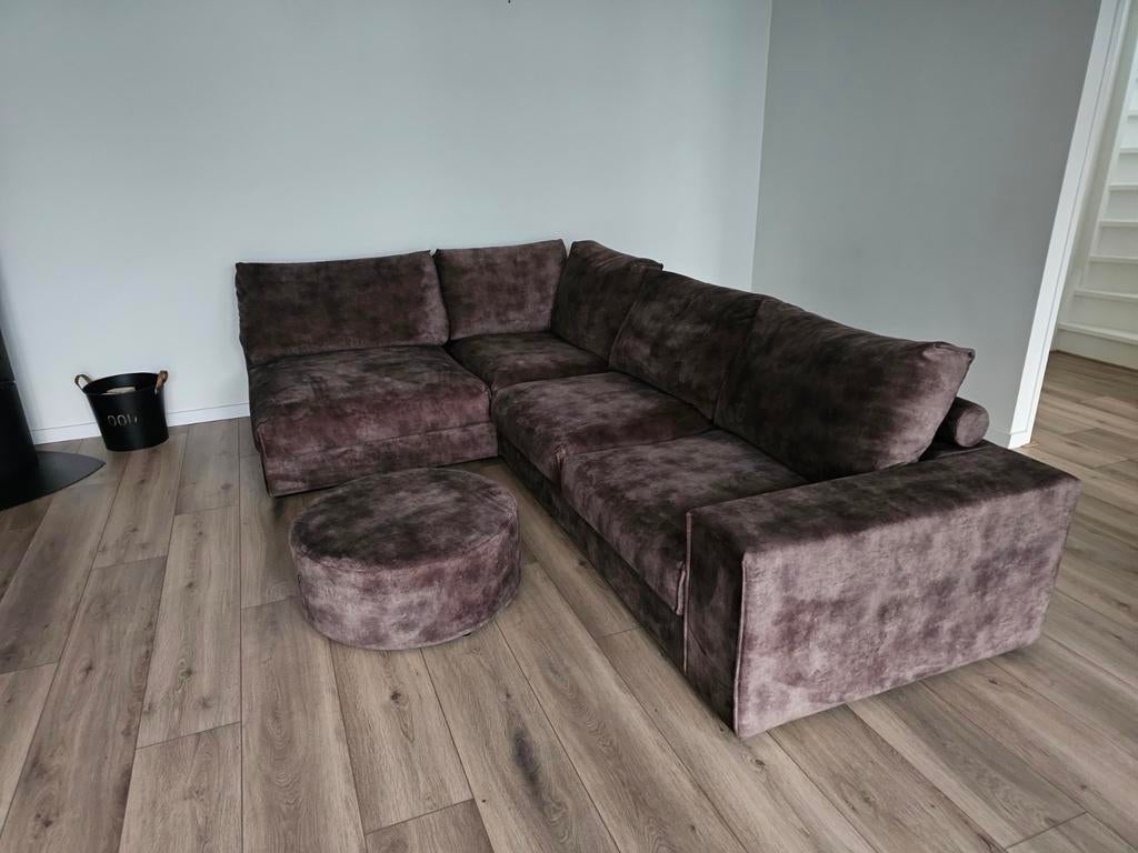 Grote hoekbank/loungebank taupe – netjes!, Ophalen, Gebruikt, Hoekbank, 300 cm of meer