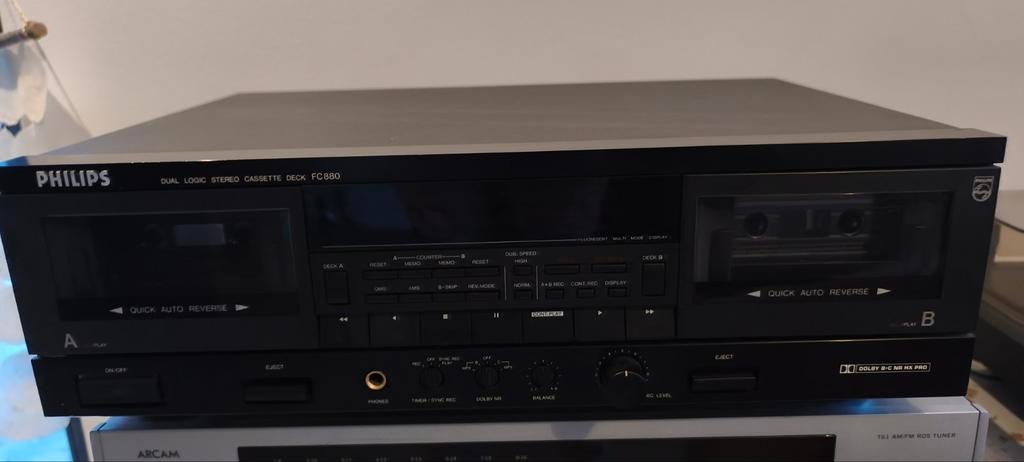 Philips FC880 Dual Logic Stereo Cassettedeck, Audio, Tv en Foto, Ophalen of Verzenden, Dubbel, Philips, Tiptoetsen