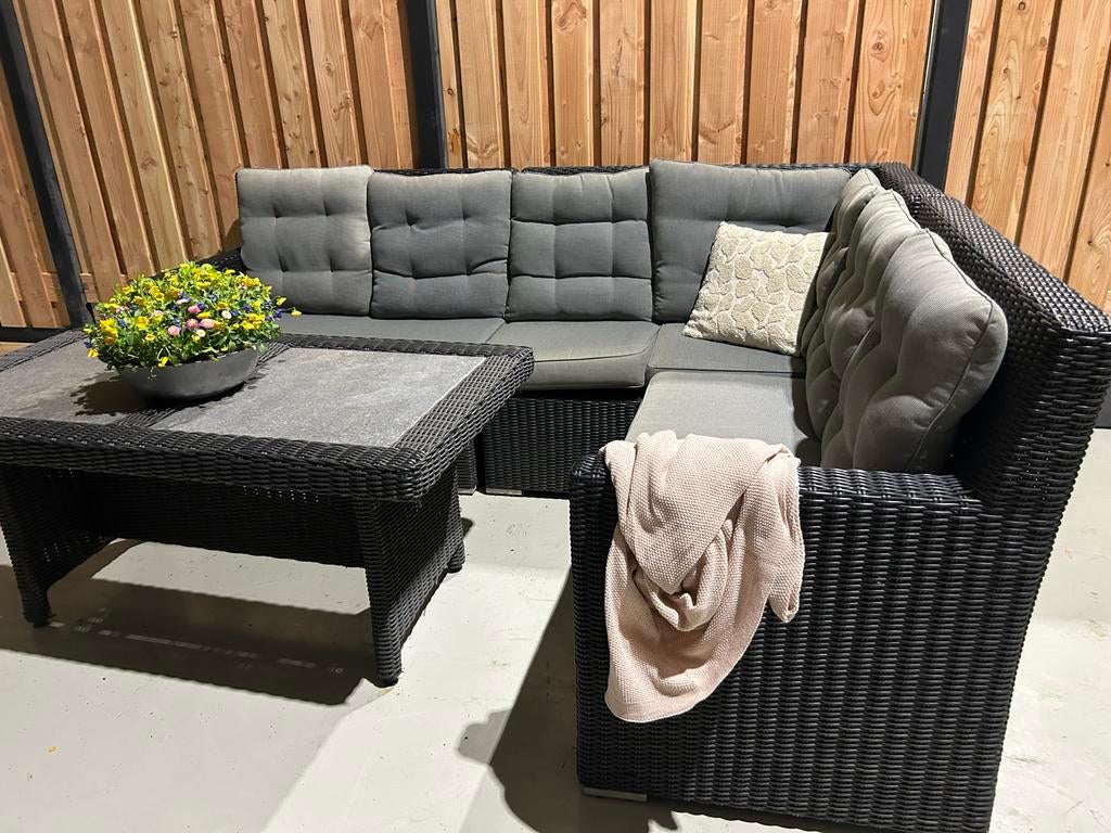 Luxe Wicker Loungeset met Salontafel - Zo Goed als Nieuw, Tuin en Terras, 5 zitplaatsen, ., Ophalen of Verzenden, Zo goed als nieuw