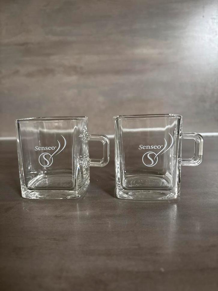 Senseo Glazen Kopjes • Vierkant • Set van 2, Huis en Inrichting, Keuken | Keukenbenodigdheden, Gebruikt, Ophalen