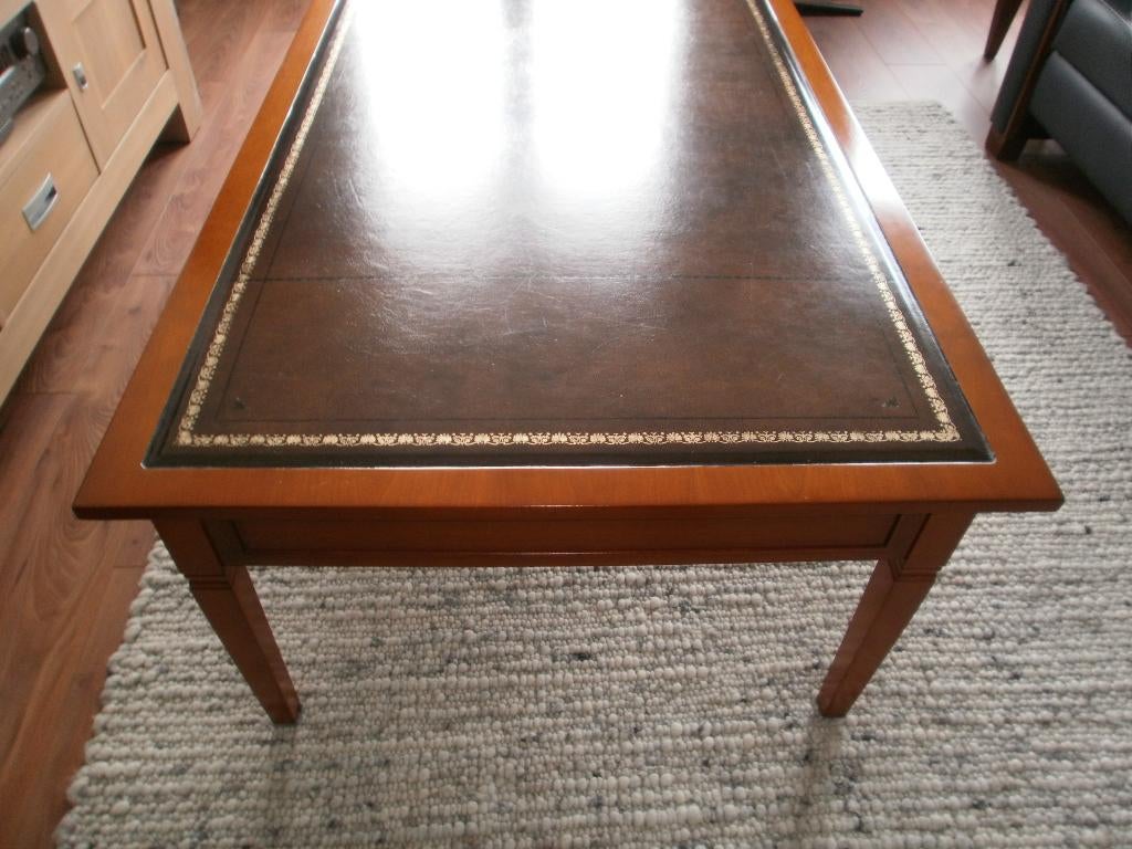 Salontafel met leder inleg, Ophalen, 100 tot 150 cm, Klassiek, 50 tot 100 cm