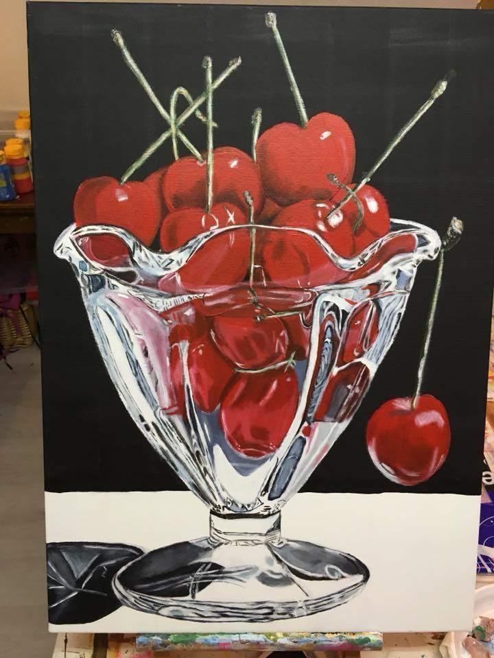 Schilderij kersen 50 x 70, Ophalen, Nieuw, Schilderij, 50 tot 75 cm