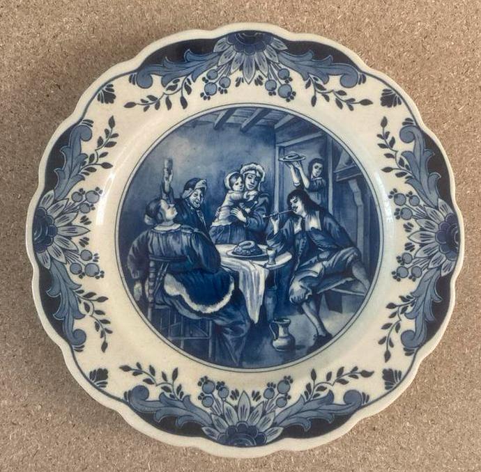 Vintage Delftsblauw wandbord: Regina handgeschilderd, d28 cm, Ophalen