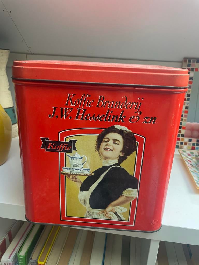 Vintage blik Koffie Branderij J.W. Hesselink e zn, Ophalen, Gebruikt, Koffie, Overige merken