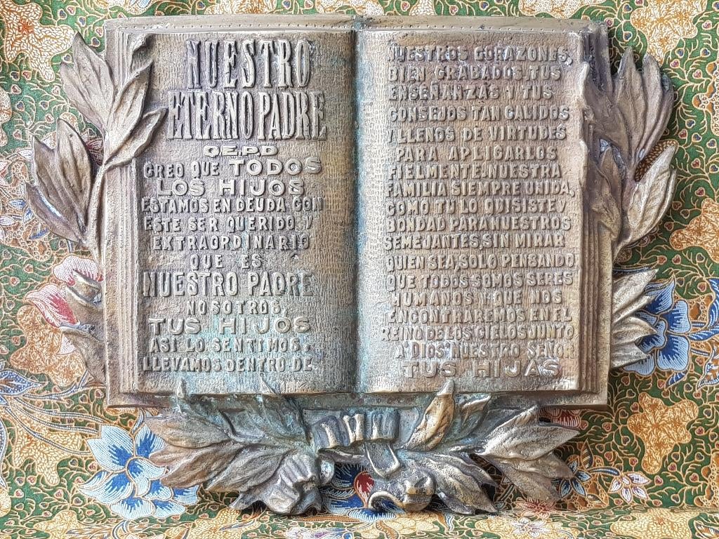 Mooie zware antieke graf plaquette uit Spanje van brons., Ophalen of Verzenden, Brons